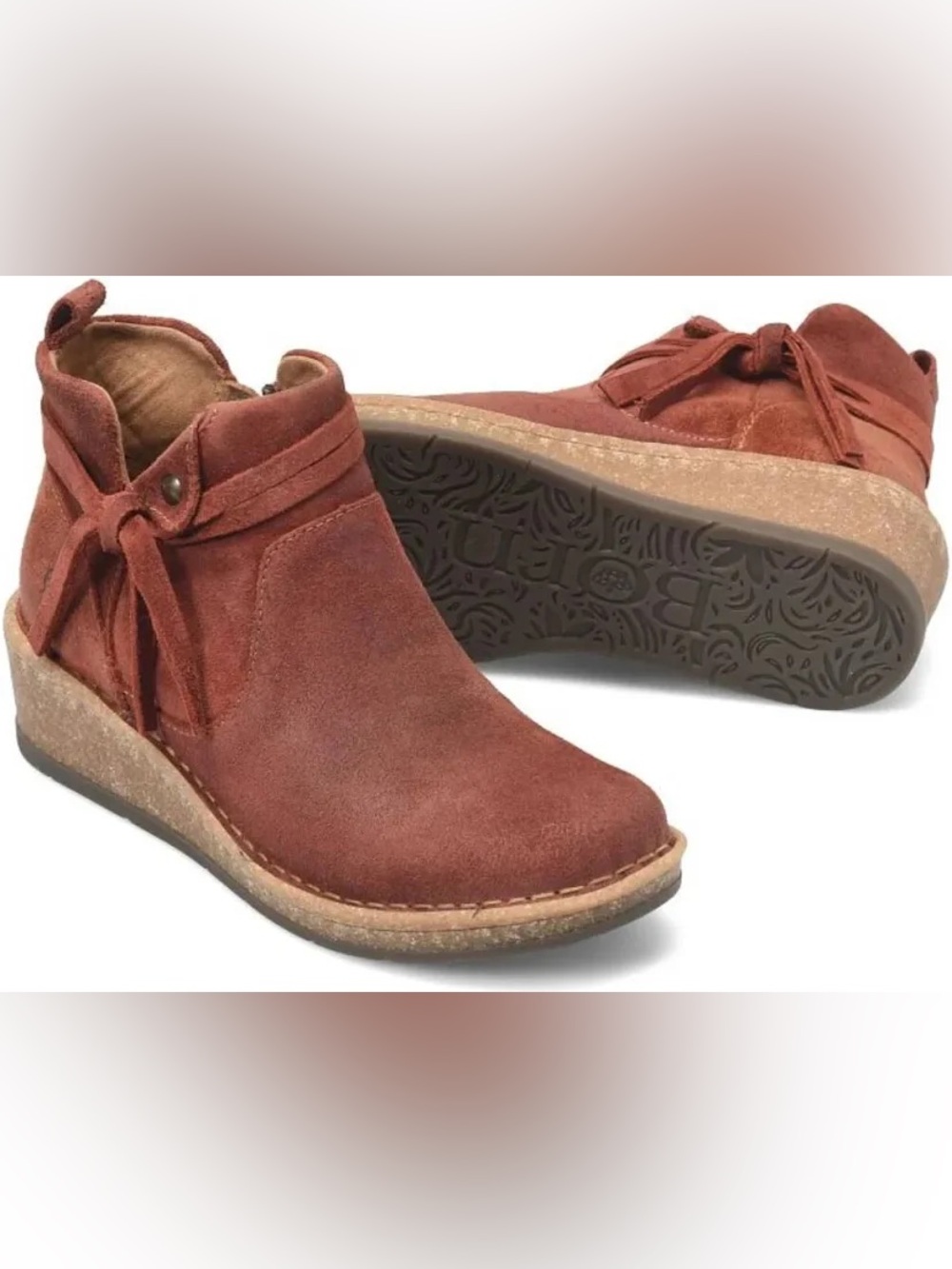 Born Vaughn Suede Wedge Ankle Booties in Rust Mattone | 9